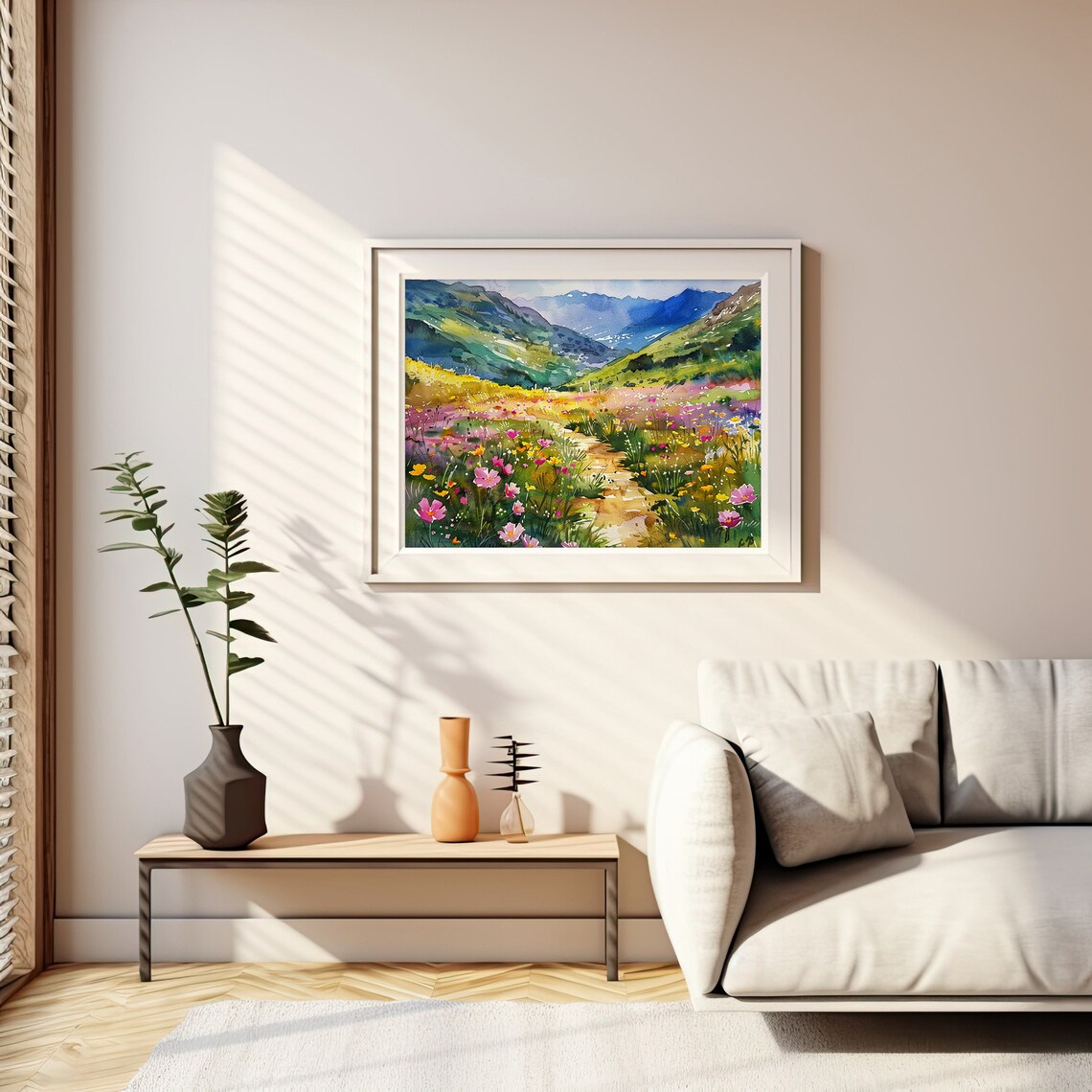Spring Wildflowers Mountain Meadow Colorado Peaks Watercolor Floral Poster - Image 2