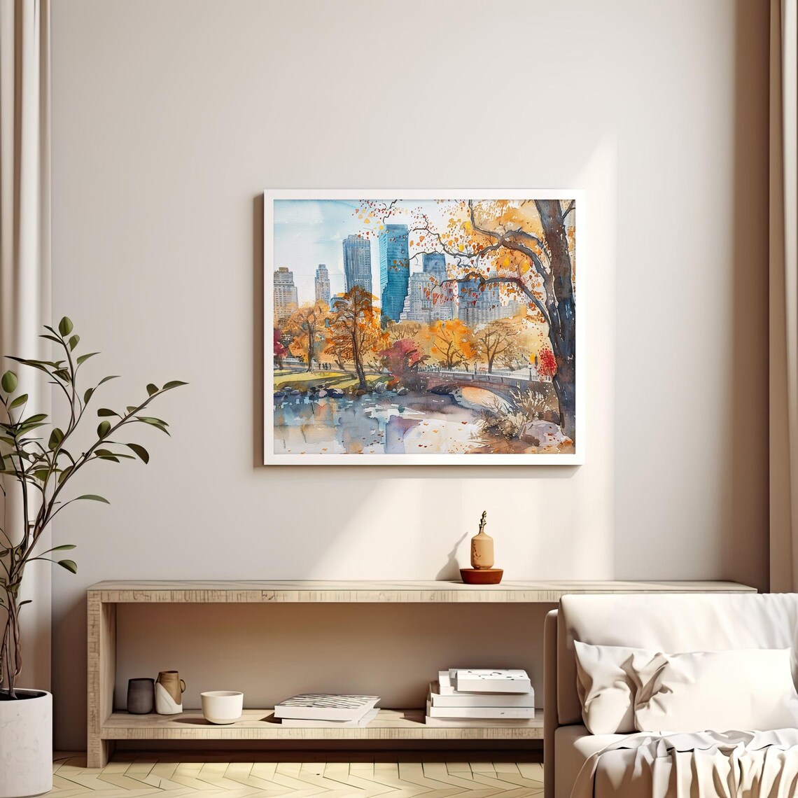 Autumn Central Park Watercolor Art Print, New York - Image 3