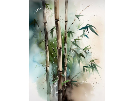 Bamboo Watercolor Art Print, Minimalist Tree Decor