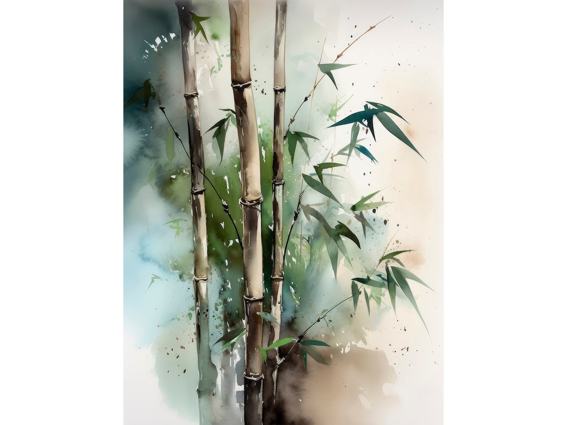 Bamboo Watercolor Art Print, Minimalist Tree Decor