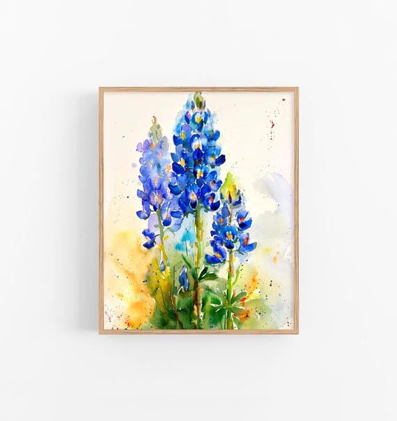 Bluebonnet Watercolor Art Print, Floral Decor