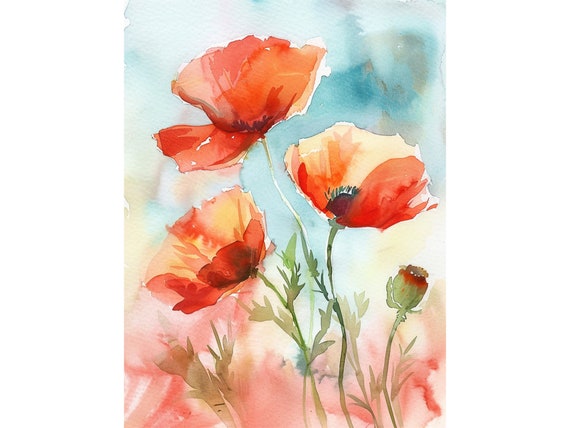 Red Poppy Watercolor Art Print Floral Artwork Rustic Wall Art Print Decor Mothers Day Gifts By Feelingprints