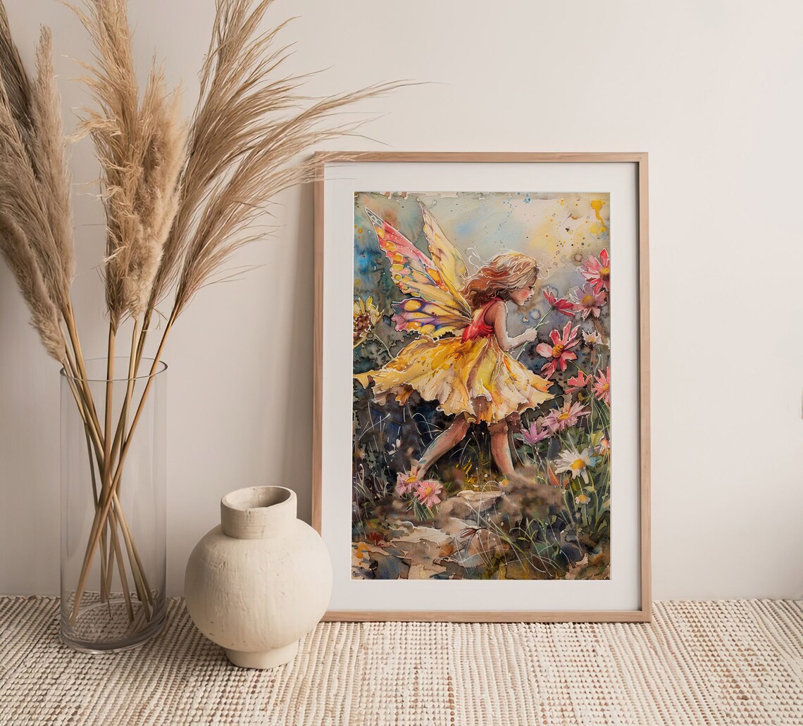 Butterfly Fairy Girl Wildflowers Watercolor Fantasy Art Poster - Image 4