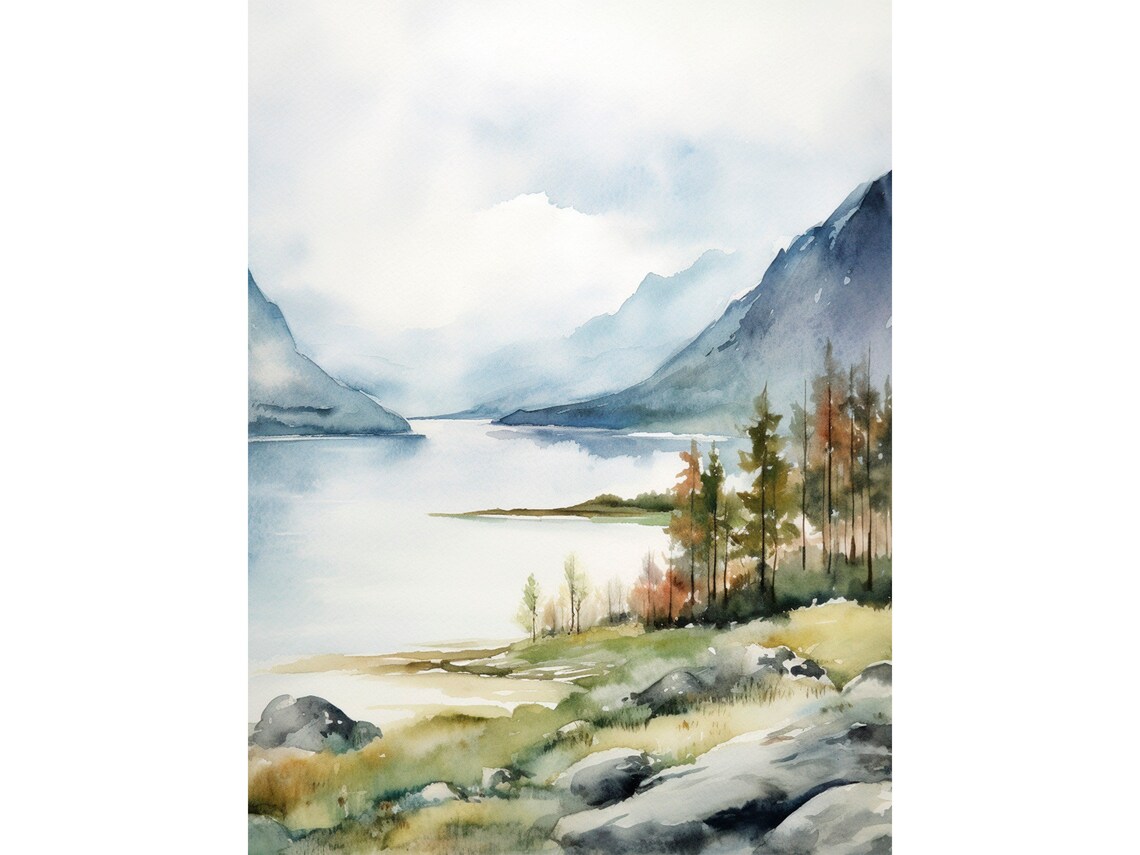 Scottish Highlands Watercolor Art Print, Lake District