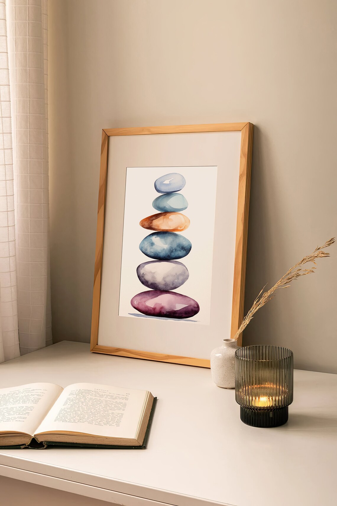 Balancing Stones Stack Zen Cairn Calm Watercolor Meditation Art Poster - Image 2