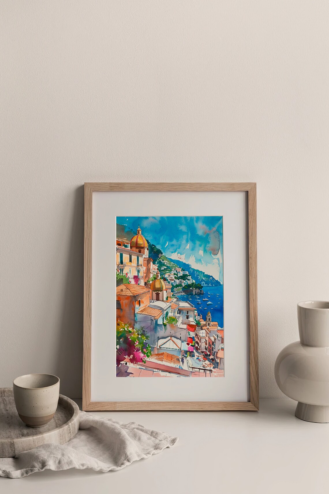 Positano Church Domes Amalfi Coast Watercolor Italy Seaside Poster - Image 4