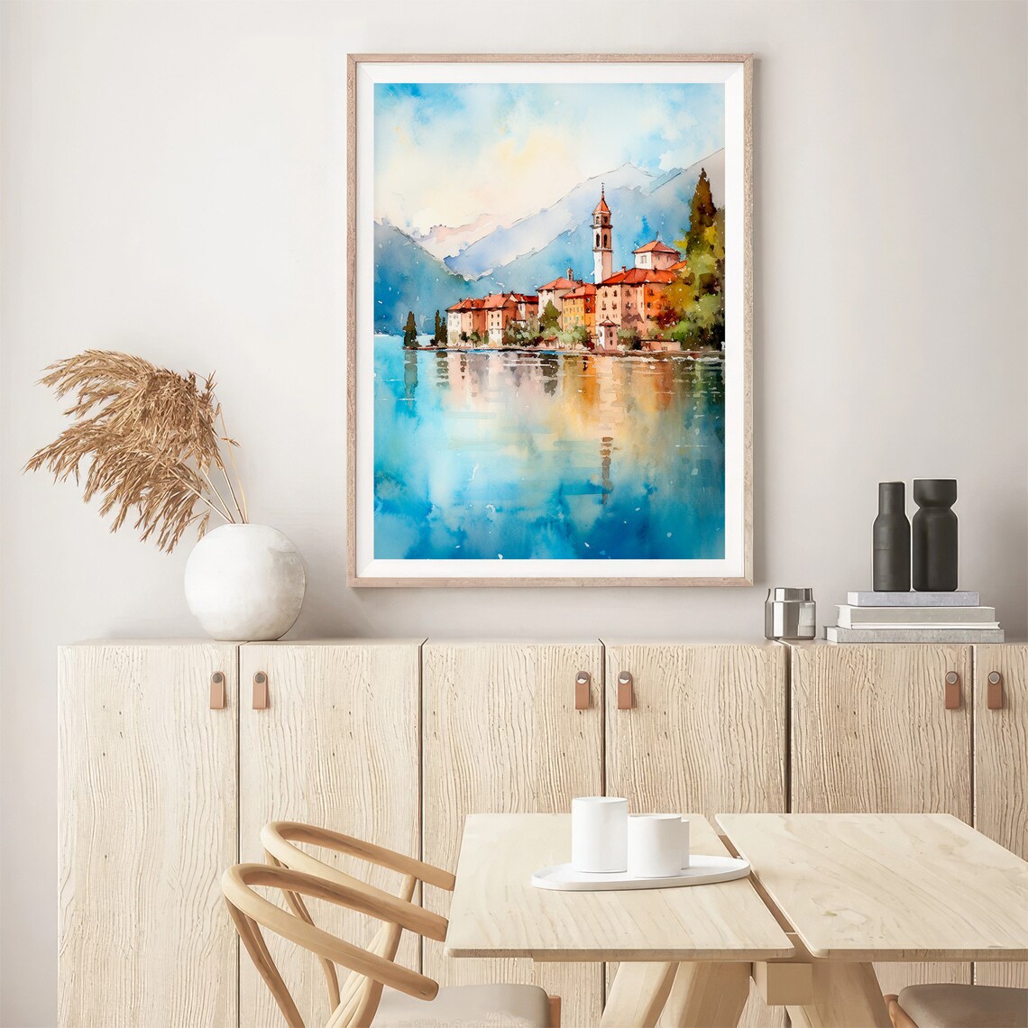 Lake Como Watercolor Travel Poster, Italy Cityscape - Image 5