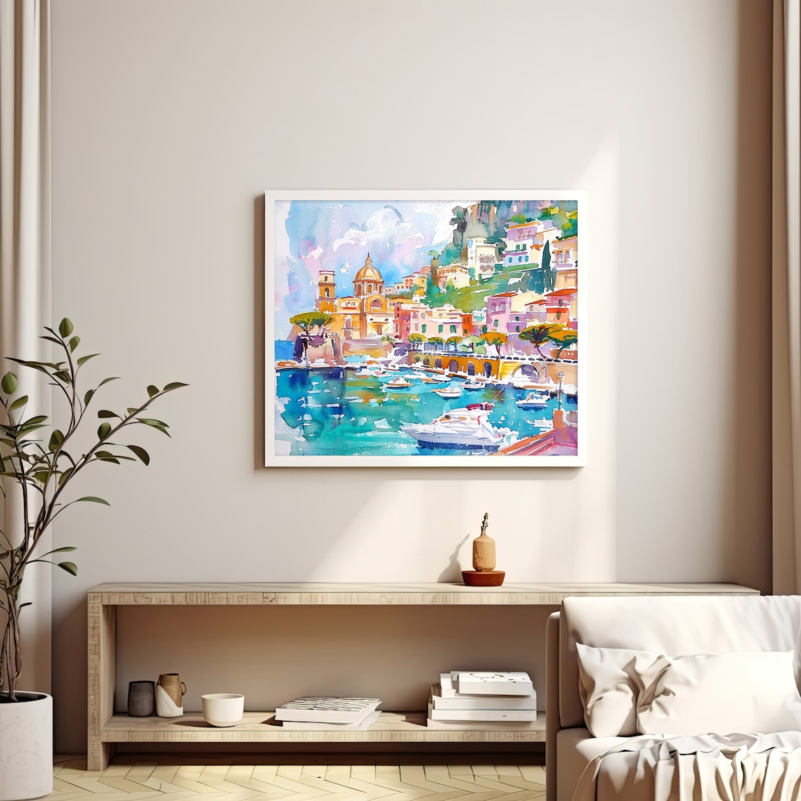 Sorrento Watercolor Cityscape Art Print, Italy Travel - Image 3