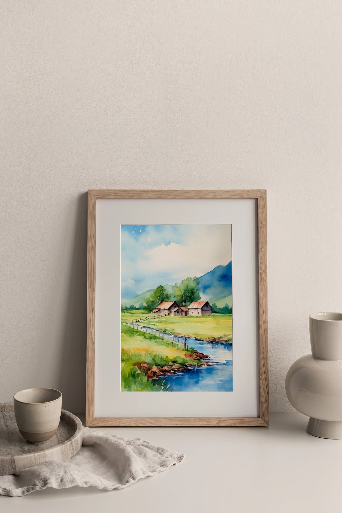 Colorado Countryside Barn Stream Mountain Landscape Watercolor Poster - Image 4
