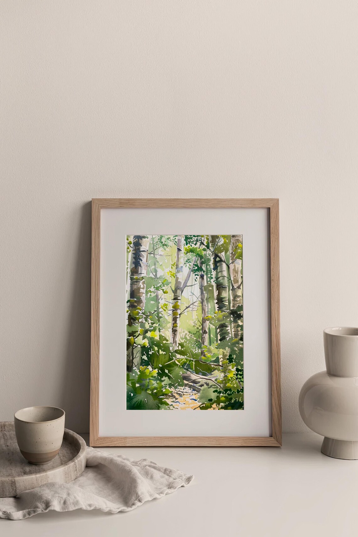 Aspen Birch Forest Sun Dappled Woodland Watercolor Scene Poster - Image 3