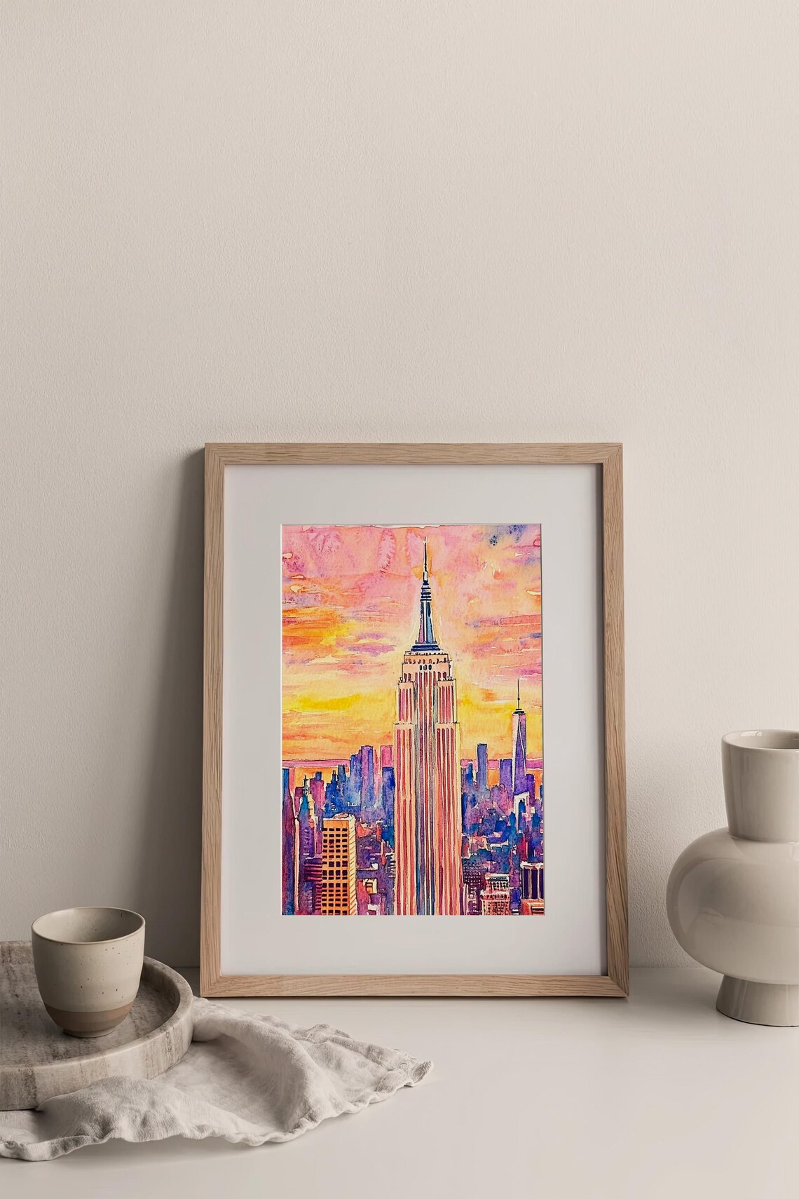 Empire State Building Sunset New York Skyline Watercolor Poster - Image 3