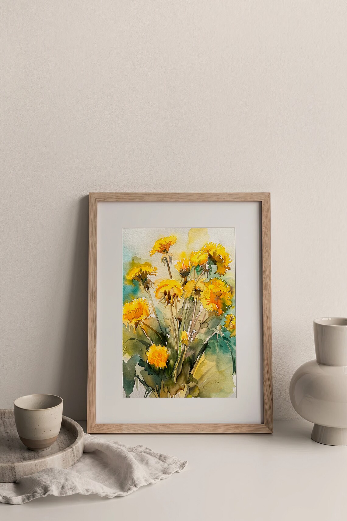 Yellow Dandelion Flowers Bouquet Loose Floral Watercolor Botanical Poster - Image 3