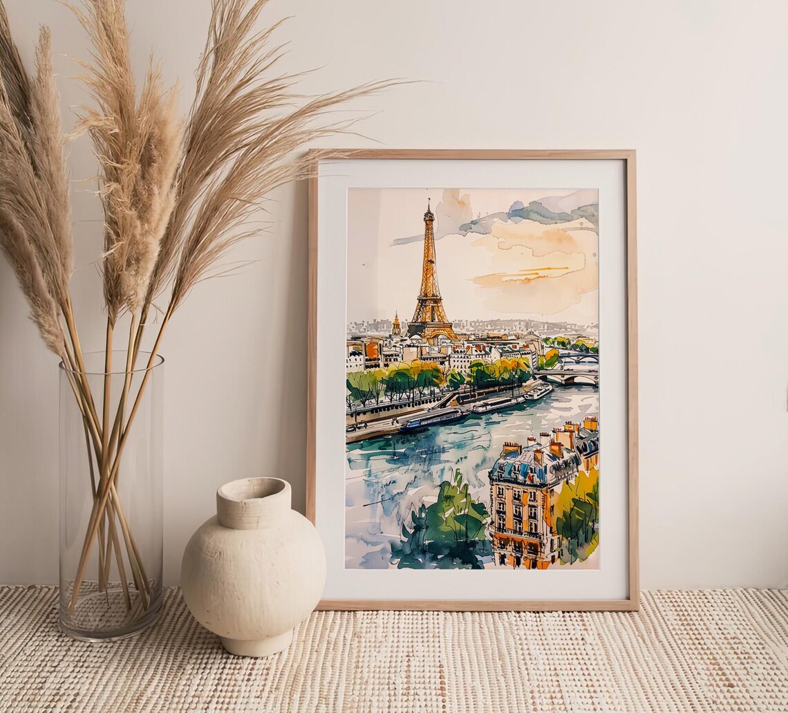 Paris Watercolor Cityscape Art Print, Eiffel Tower - Image 4