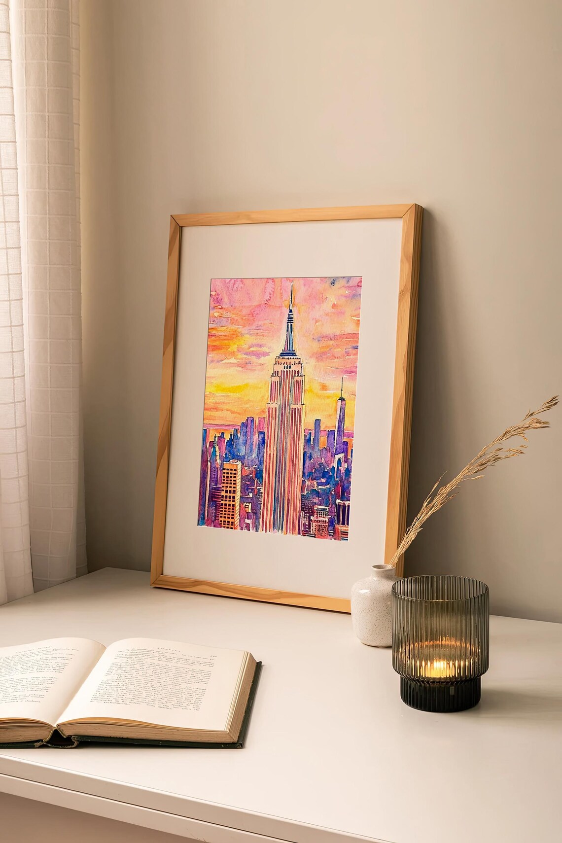 Empire State Building Sunset New York Skyline Watercolor Poster - Image 2