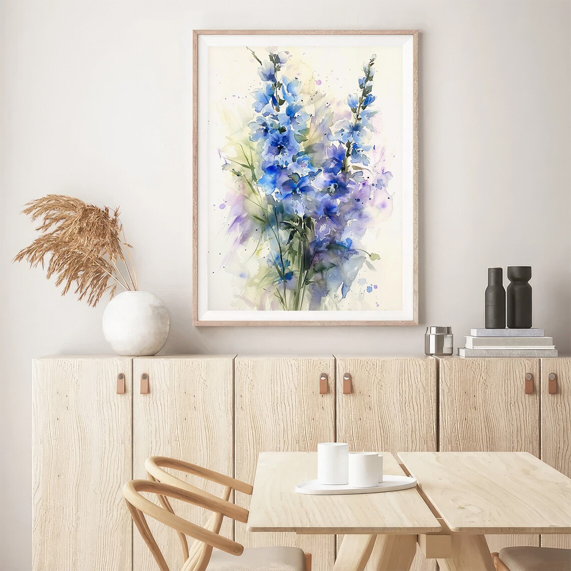 Blue Delphinium Flowers Bouquet Watercolor Floral Nature Art Poster - Image 5