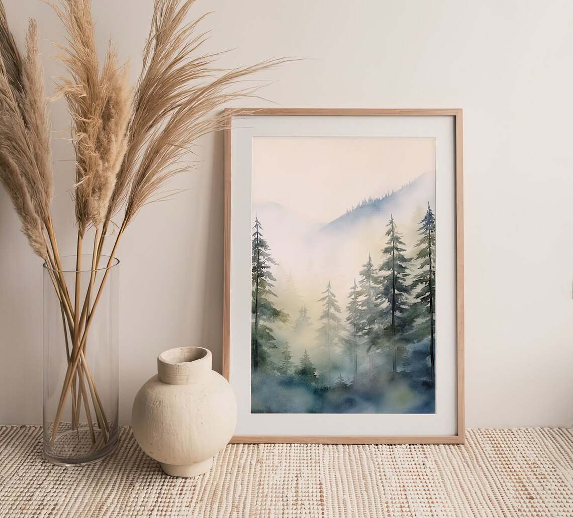 Mount Hood Foggy Pine Forest Mountain Watercolor Oregon Poster - Image 5