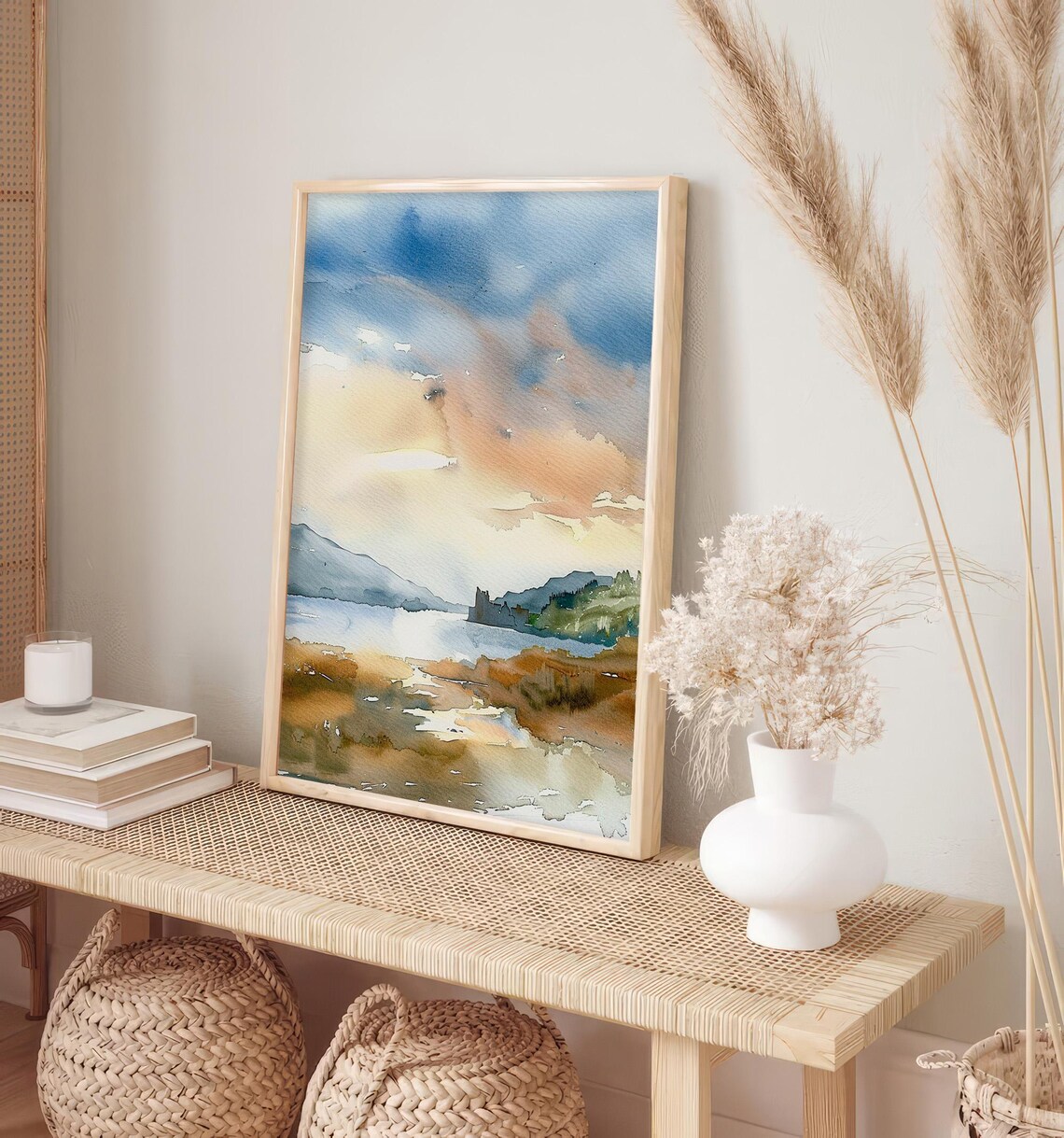 Stunning Ireland Loch Castle Ruin Sunset Serene Watercolor Poster - Image 2