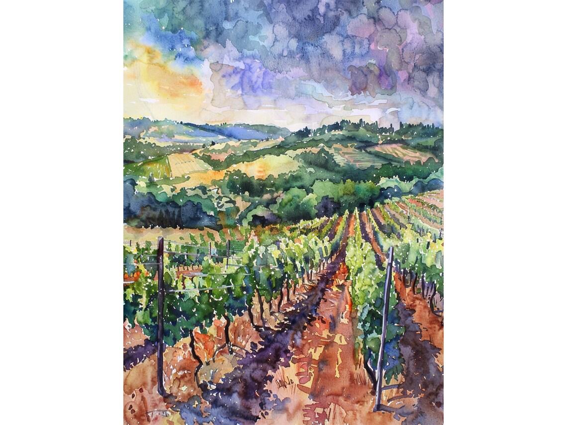 Napa Valley Watercolor Art Print, California Landscape