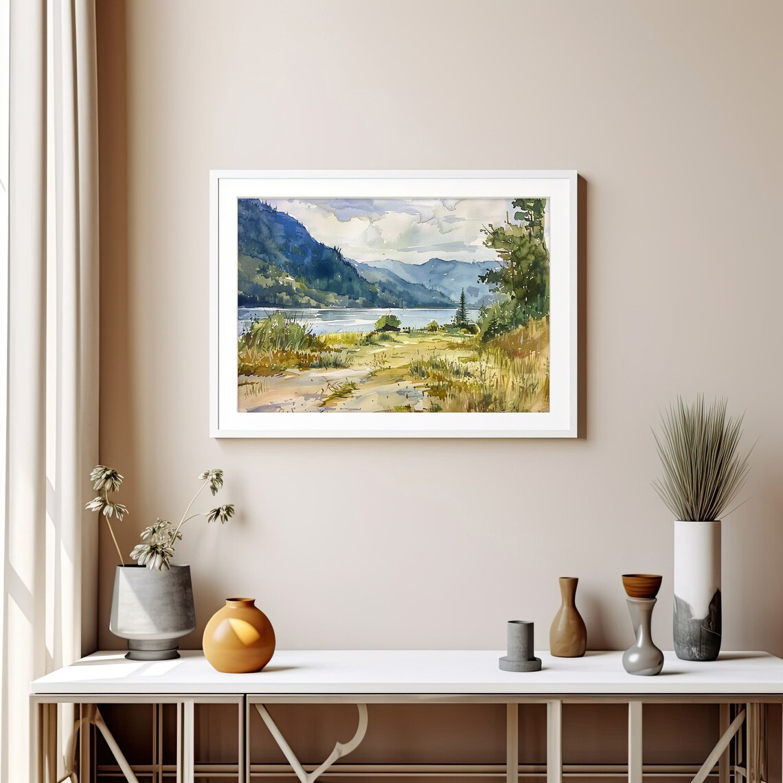 Columbia Gorge River Valley Mountain Landscape Watercolor Poster - Image 5