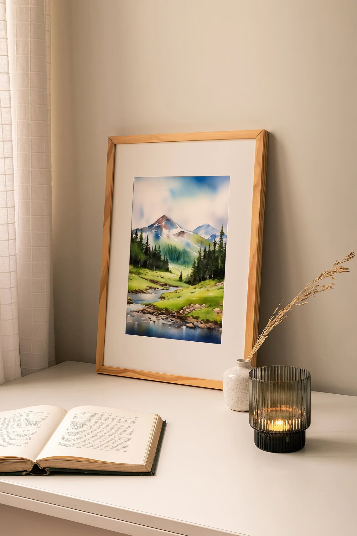 Maroon Bells Colorado Meadow Stream Watercolor Mountain Poster - Image 2