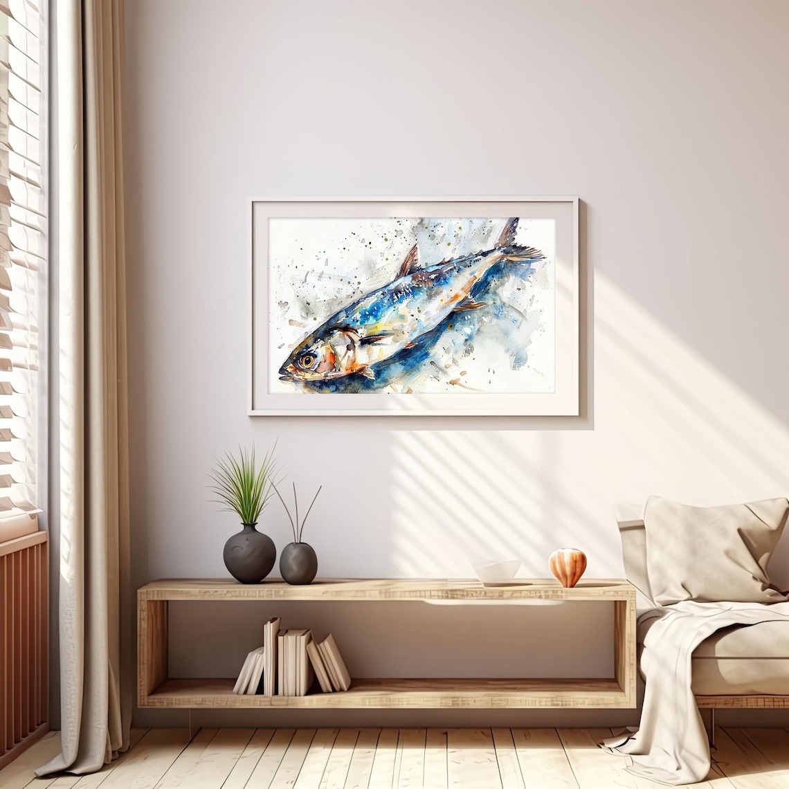 Sardine Fish Splashes Watercolor Coastal Kitchen Artwork Poster - Image 4