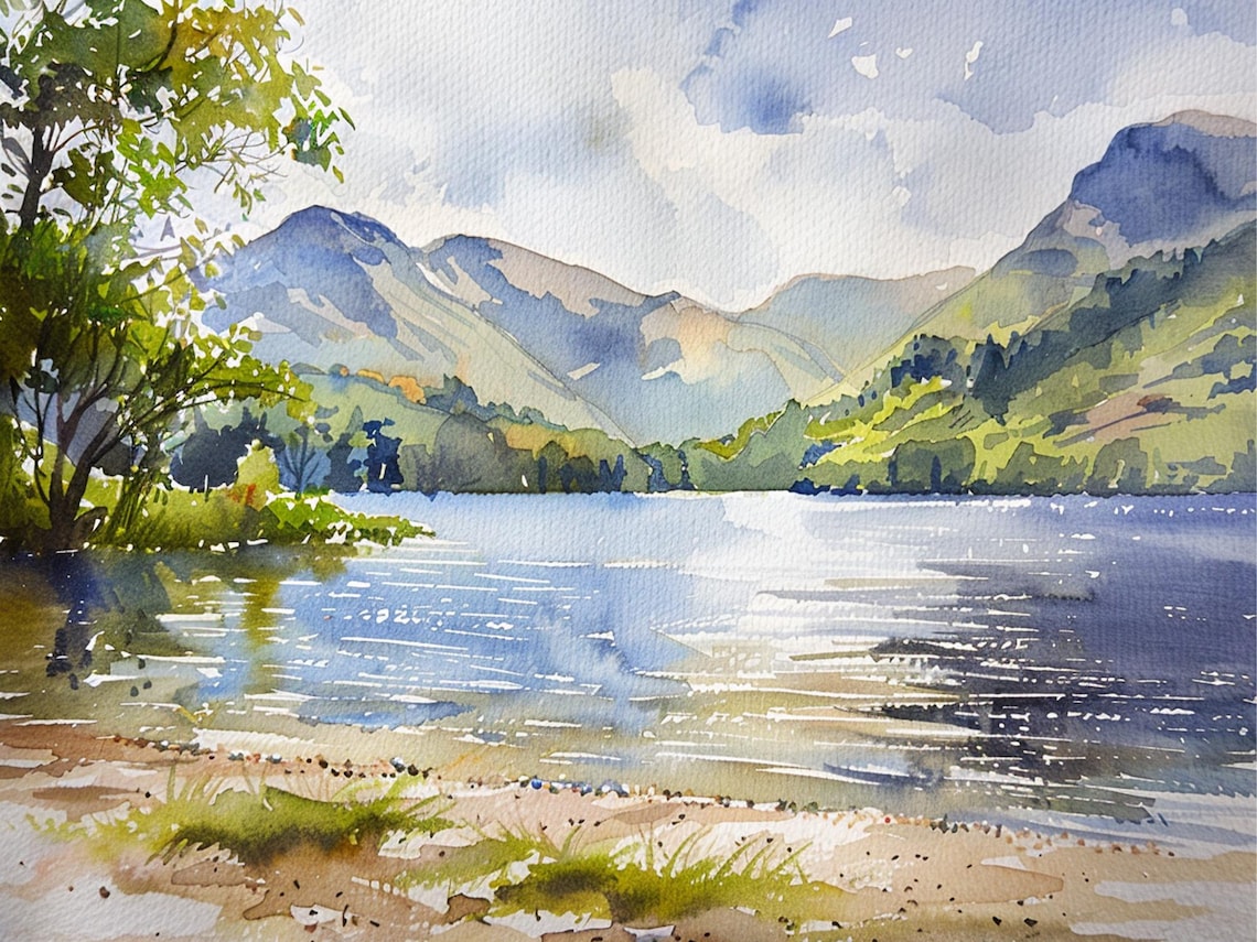 Lake Windermere Watercolor Landscape Art Print