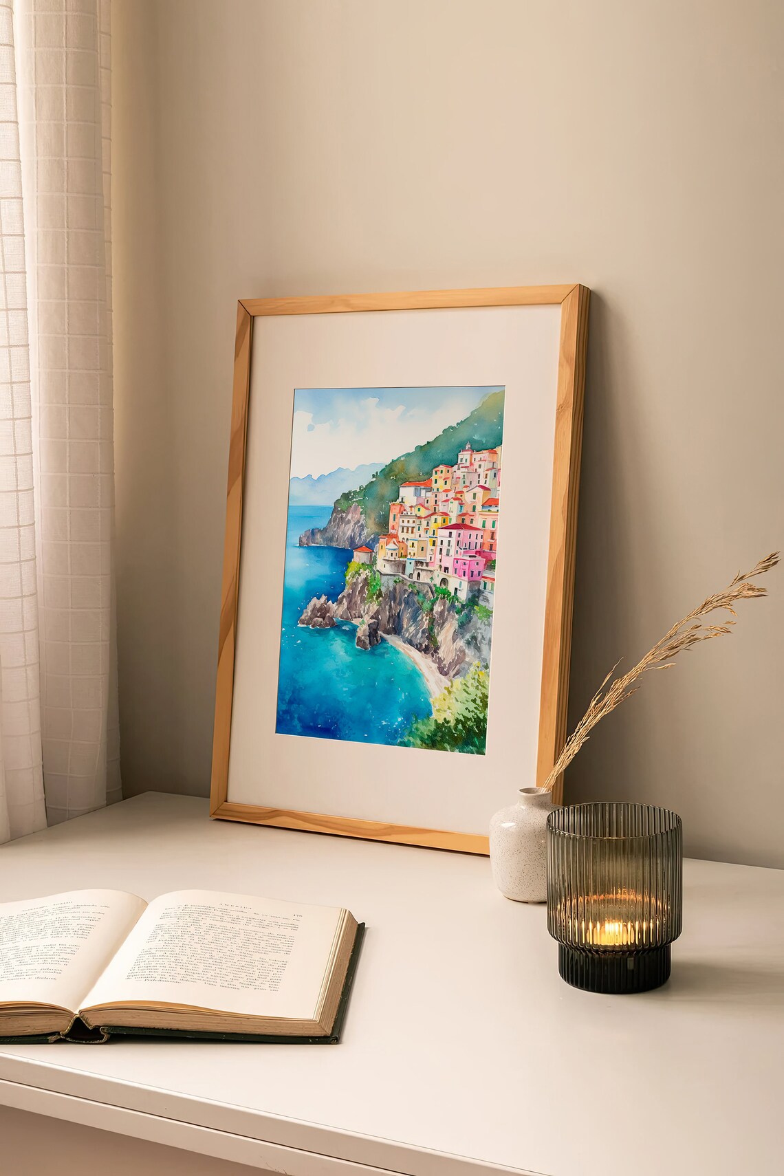 Amalfi Coast Watercolor Art Print, Italy Seascape - Image 3