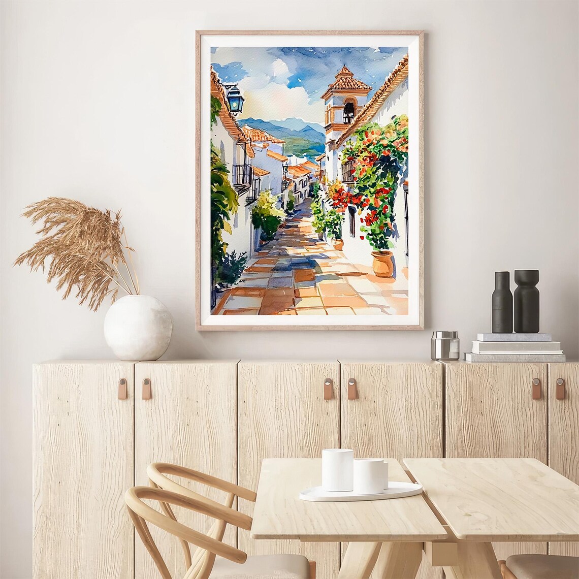 Granada Spain White Village Street Bell Tower Watercolor Travel Poster - Image 5