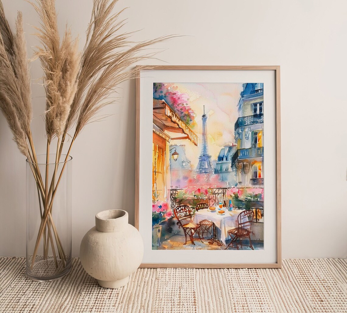 Paris Breakfast Cityscape Watercolor Art Print - Image 4