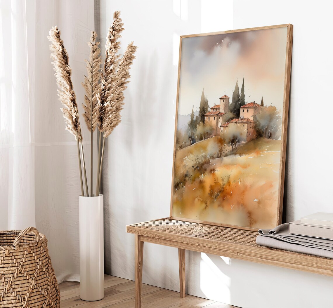 Tuscany Watercolor Art Print, Neutral Landscape - Image 3