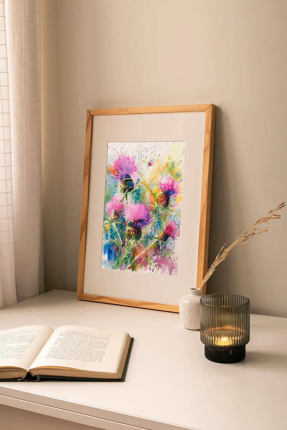 Thistle Watercolor Painting Floral Wall Art Print - Image 2