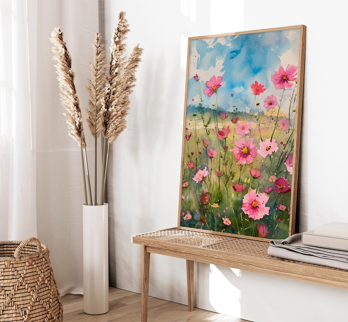 Cosmos Flowers Watercolor Art Print, Botanical Decor - Image 2