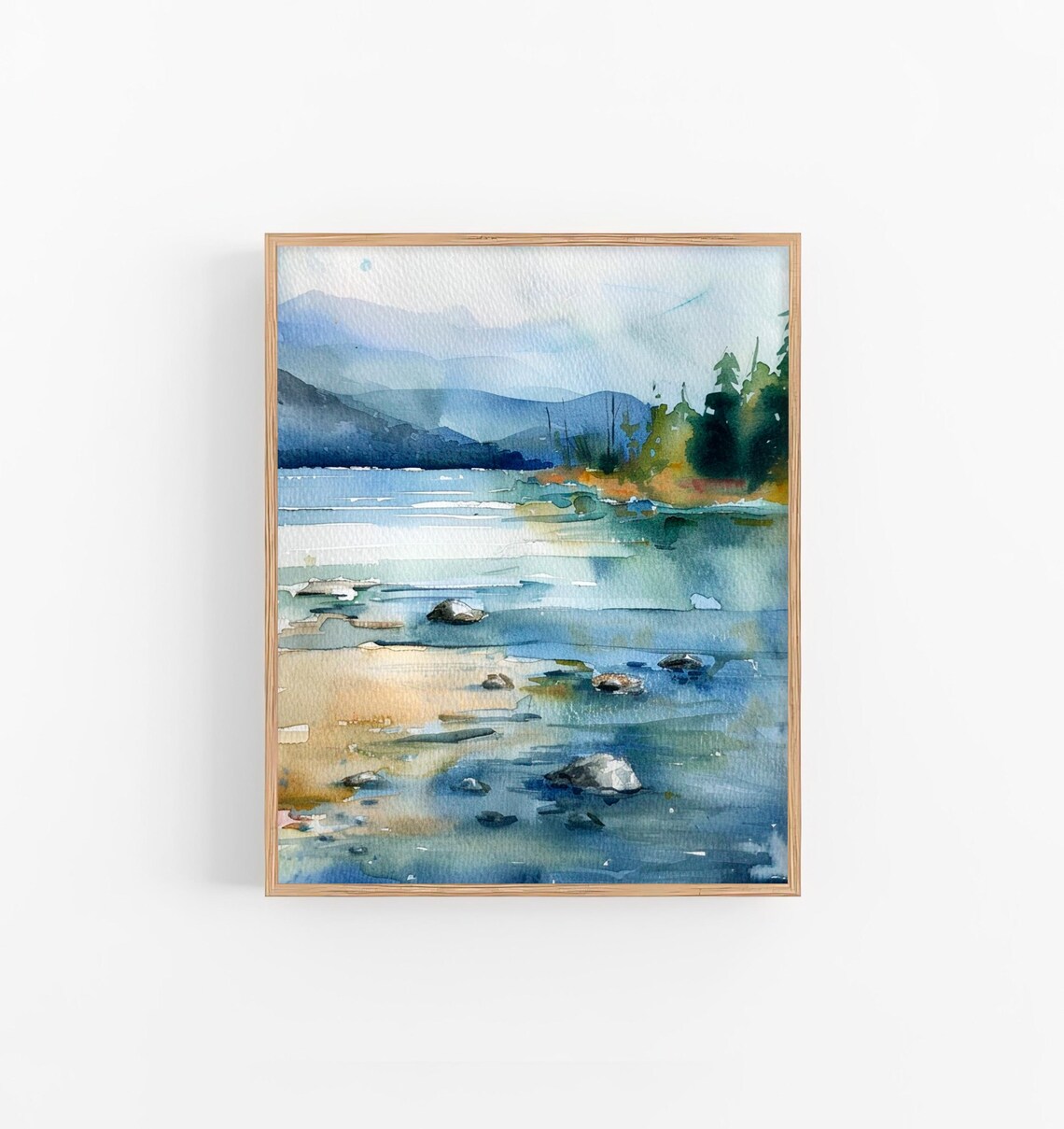 Lake Tahoe Pine Trees Mountain Lake Landscape Watercolor Poster