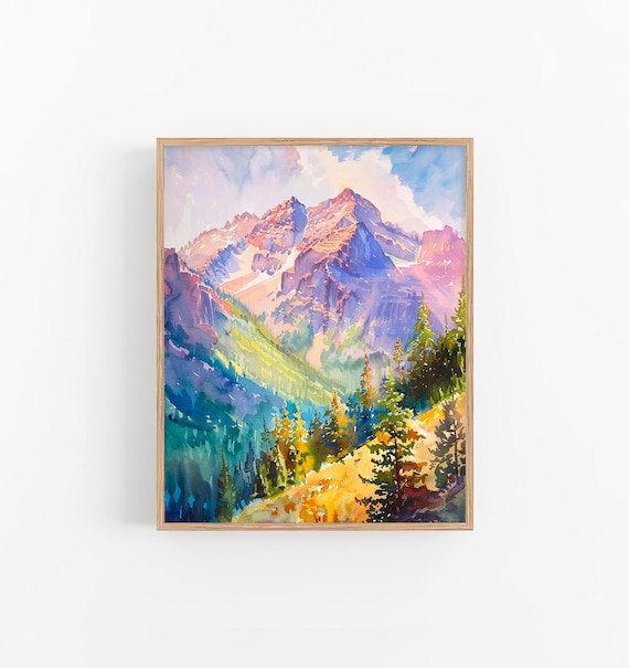 Rocky Mountains Watercolor Print, Colorado Landscape