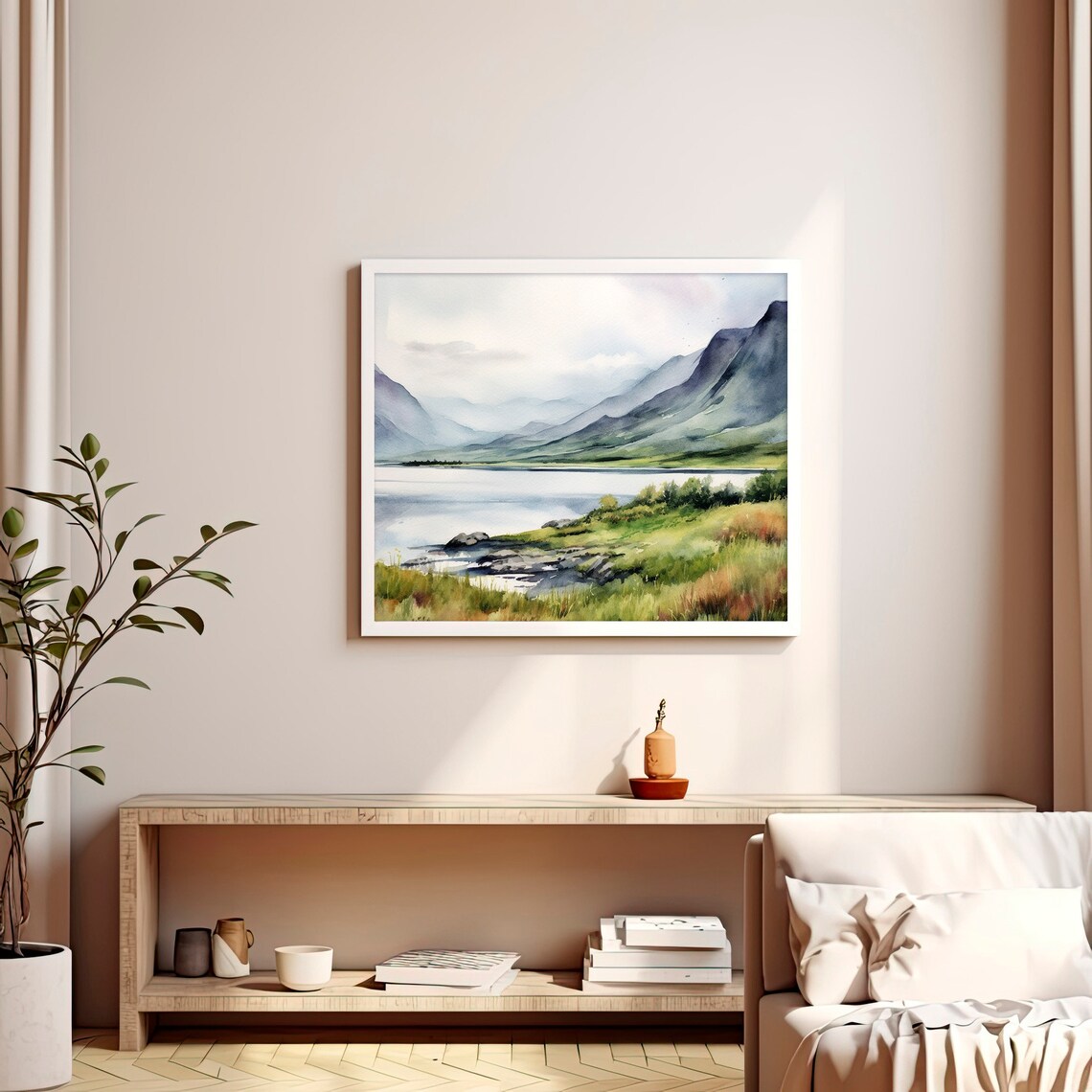 Loch Ness Lake Painting Scotland Landscape Art Print - Image 3