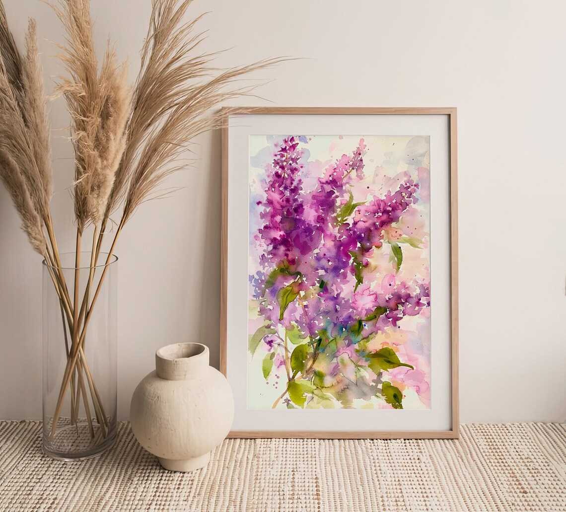 Lilac Flowers Watercolor Art Print, Rustic Kitchen Decor - Image 4