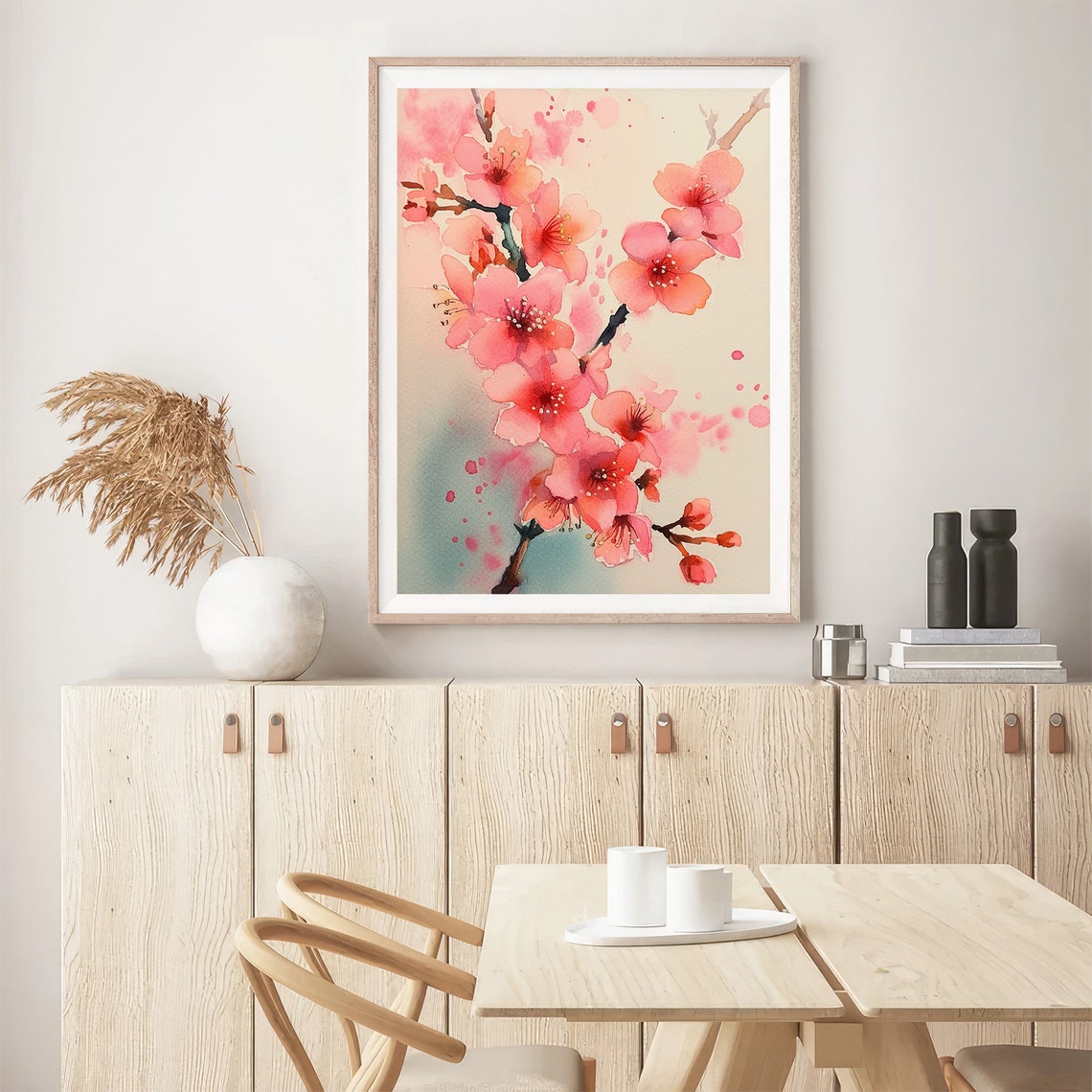 Cherry Blossom Branch Pink Sakura Watercolor Botanical Wall Art - Image 3