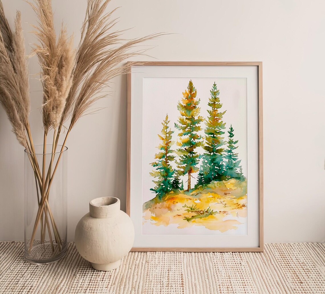 Colorado Pine Forest Evergreen Trees Watercolor Nature Painting Poster - Image 4