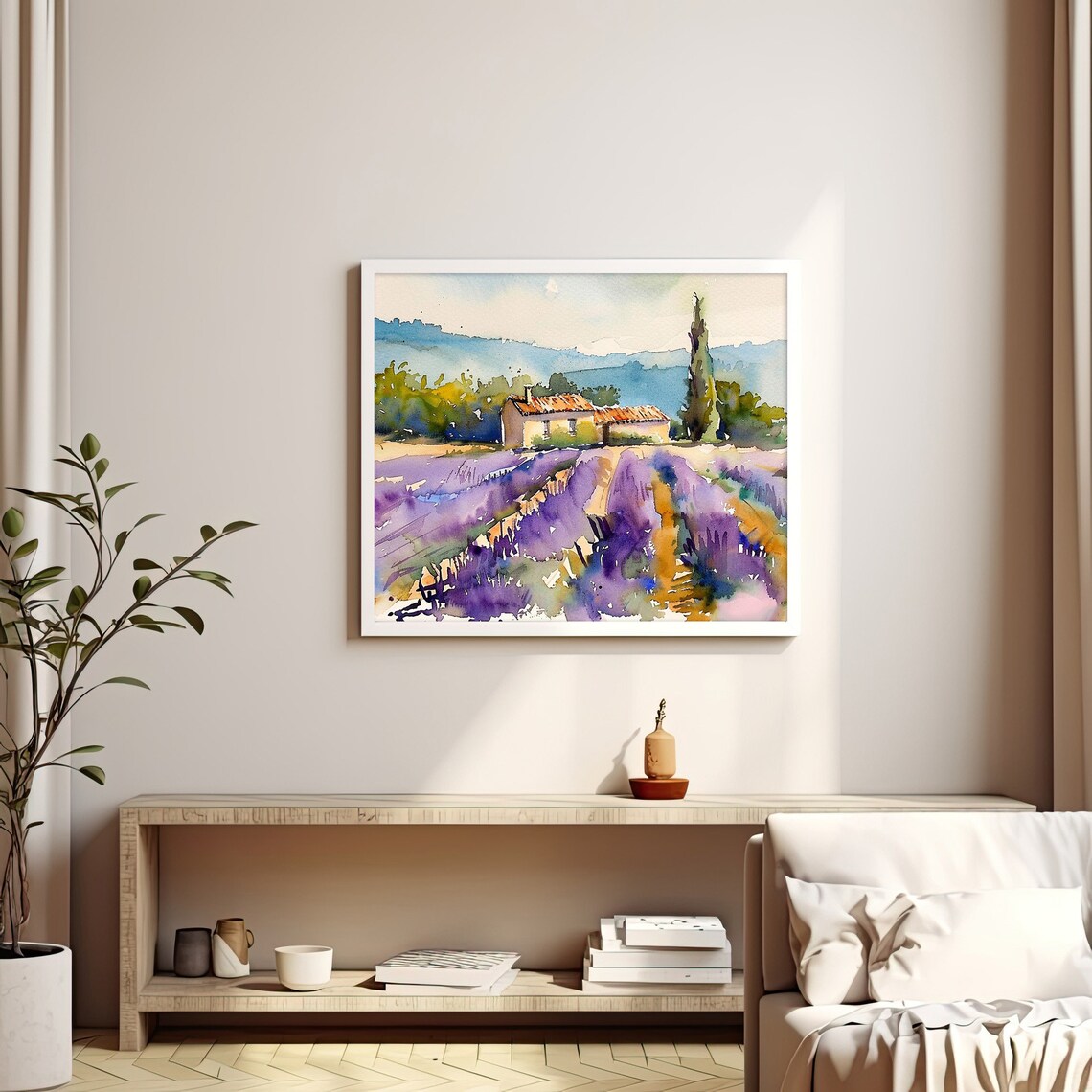 Provence Countryside Lavender Fields Watercolor Art Print - Image 3