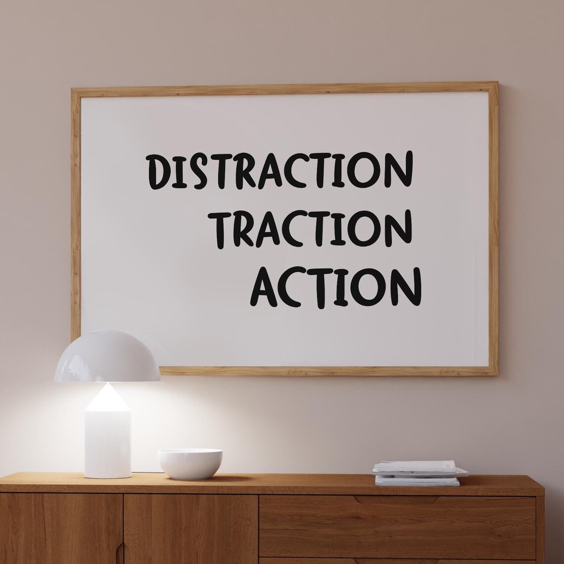 Distraction Traction Action, Minimalist Office Art Print