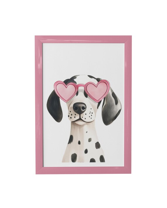 Dalmatian Puppy With Pink Heart Sunglasses Kids Room Nursery Poster