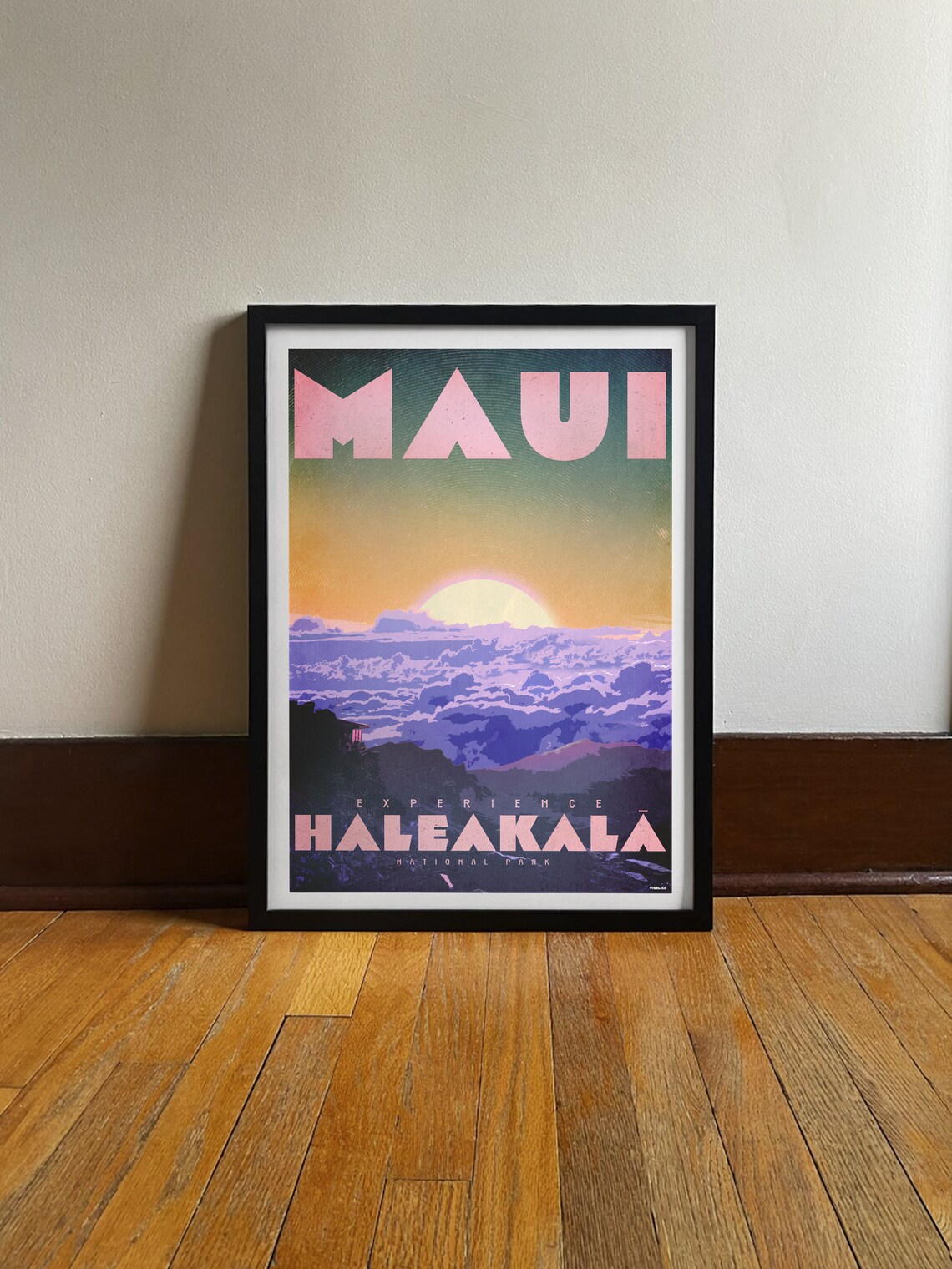 Maui Hawaii Haleakala Sunrise Above Clouds Vintage Travel Poster