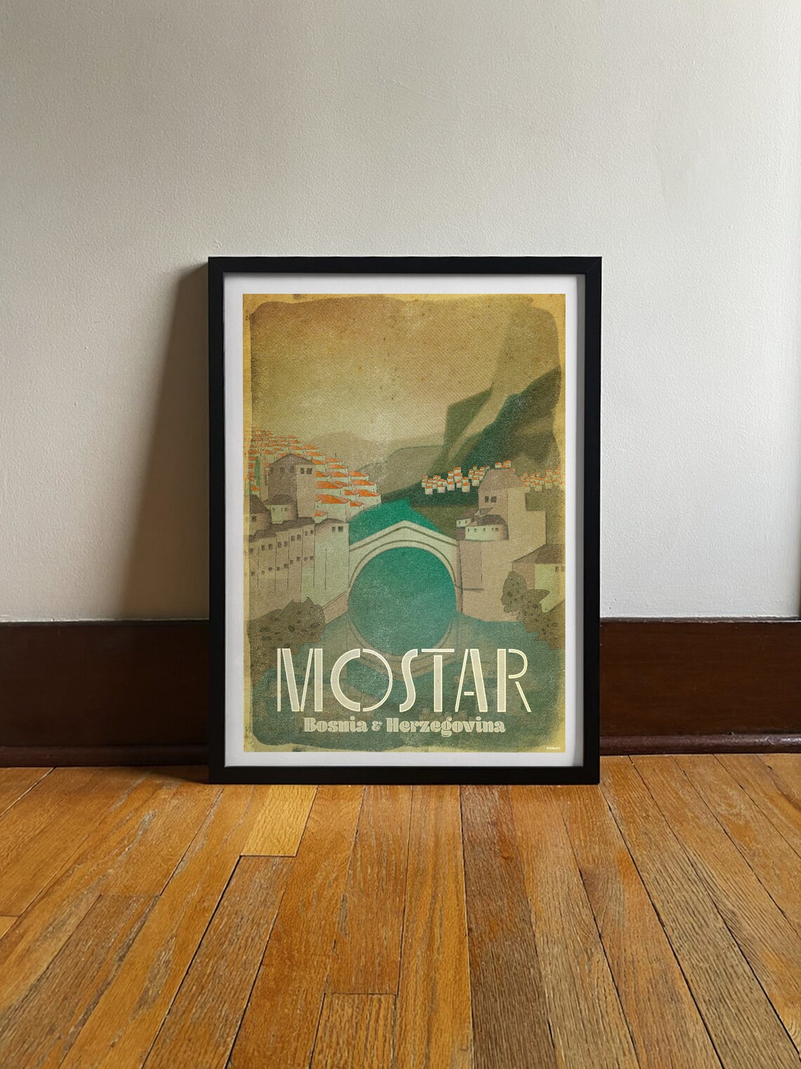 Mostar Bosnia Herzegovina Stari Most Bridge Vintage Travel Poster