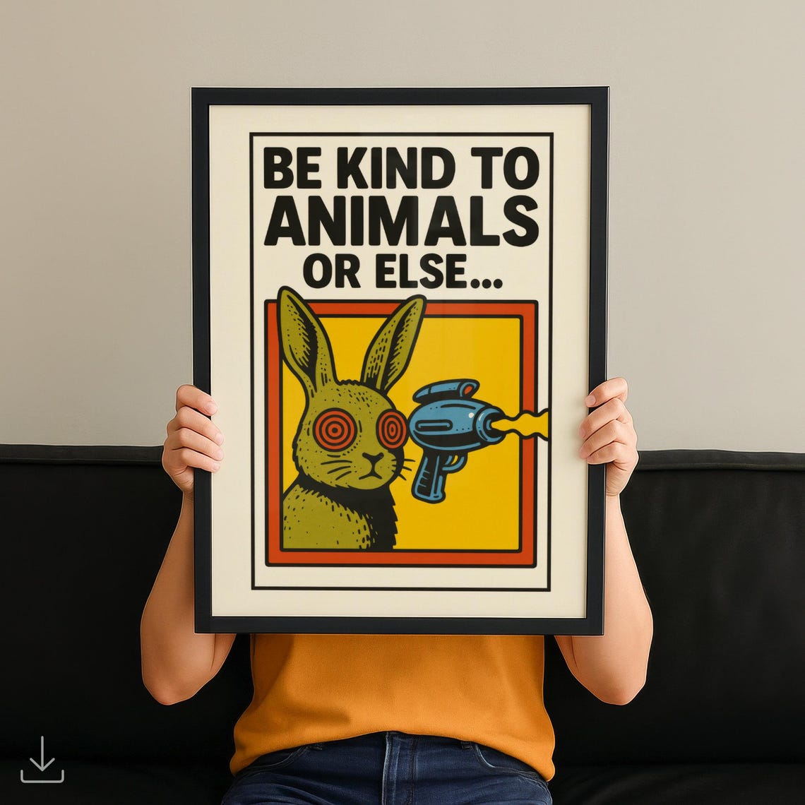Funny Bunny Be Kind To Animals Or Else Retro Cartoon Poster Humor Gift