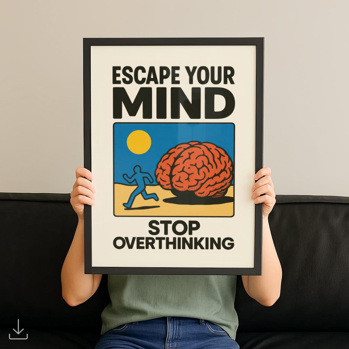 Escape Your Mind Stop Overthinking Retro Brain Runner Poster