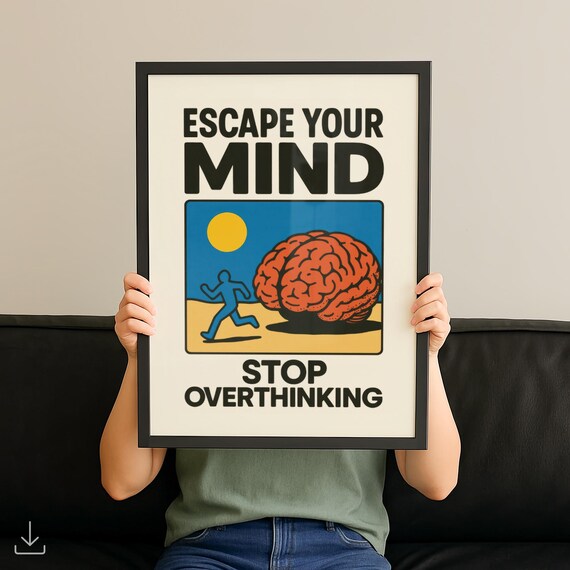 Escape Your Mind Stop Overthinking Retro Brain Runner Poster
