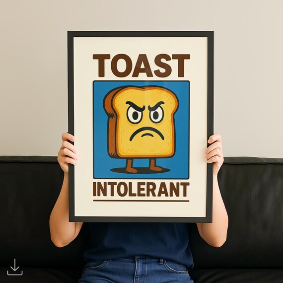 Toast Intolerant Grumpy Cartoon Toast Funny Retro Blue Kitchen Poster