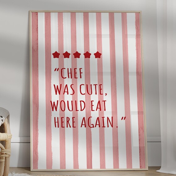 Funny Five Star Chef Review Quote Kitchen Poster for Dining Rooms