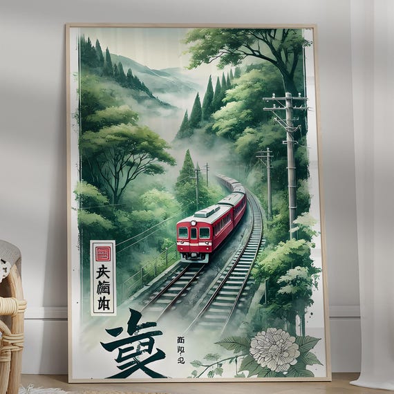 Japanese Train Track Poster Japan Wall Art For Home Office Decor Scenic Railway Artwork Minimalist Travel