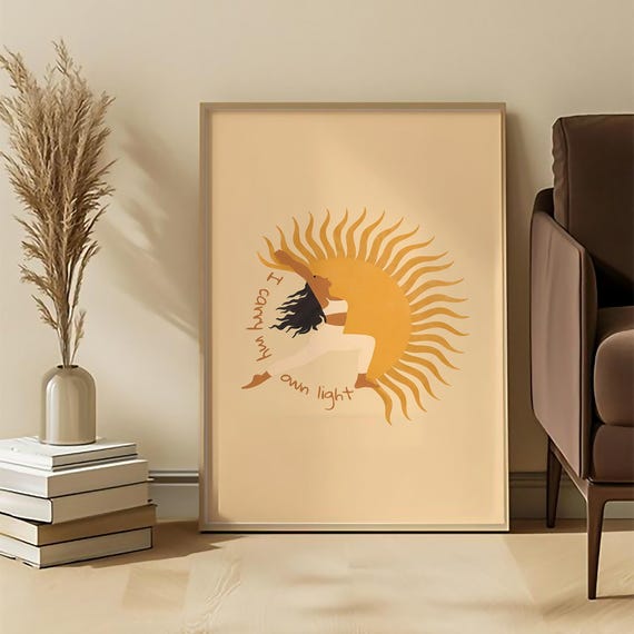 Carry My Own Light Poster Natarajasana Yoga Pose Inspirational Woman Sun Wall Art Motivational Feminine Print Boho Decor